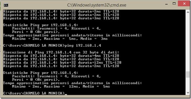 Statistics after pinging an IP address